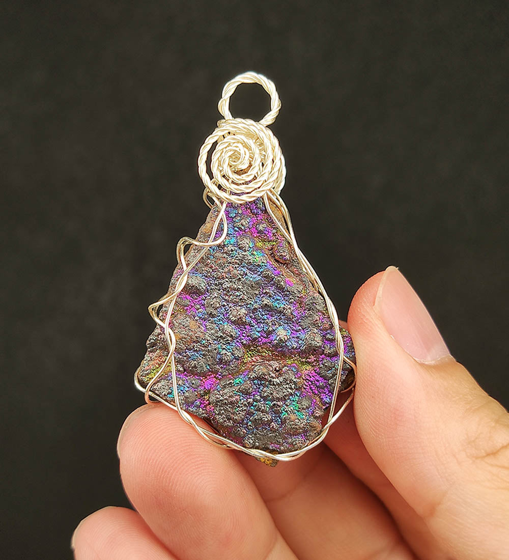 | Goethite Pendant Copper Wire Wrapped Gemstone Pendant | COLOUR: Purple, Gold, Blue, Pink | 100% natural color |
