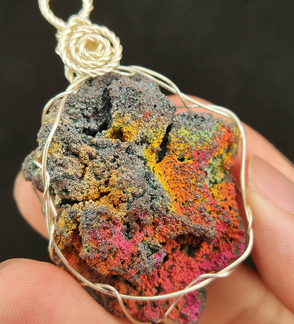 | Goethite Pendant Copper Wire Wrapped Gemstone Pendant | COLOUR: Orange, Silver, Red | 100% natural color |