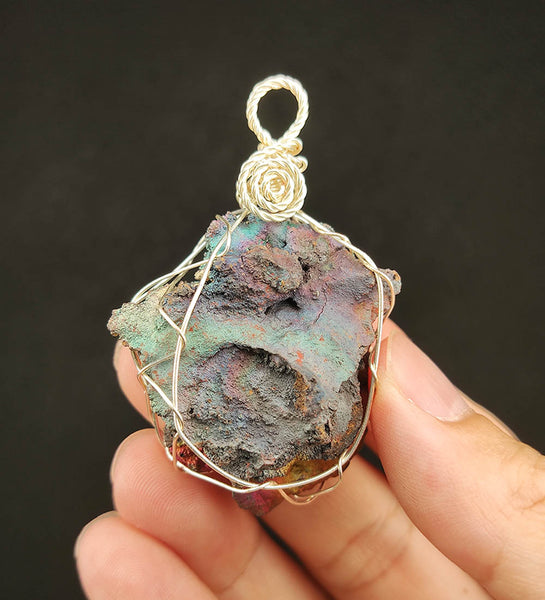 | Goethite Pendant Copper Wire Wrapped Gemstone Pendant | COLOUR: Orange, Silver, Red | 100% natural color |