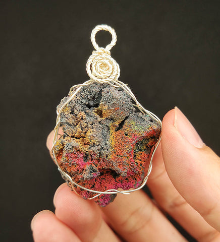 | Goethite Pendant Copper Wire Wrapped Gemstone Pendant | COLOUR: Orange, Silver, Red | 100% natural color |