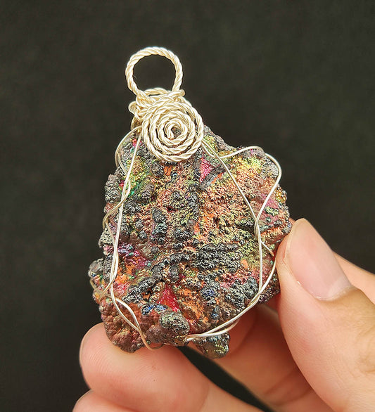 | Goethite Pendant Copper Wire Wrapped Gemstone Pendant | COLOUR: Orange, Silver | 100% natural color |