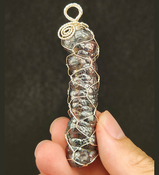 | Goethite Pillar(6 cm) | Goethite Pendant Copper Wire Wrapped Gemstone Pendant | COLOUR: Silver, Green, Pink, Light blue| 100% natural color |