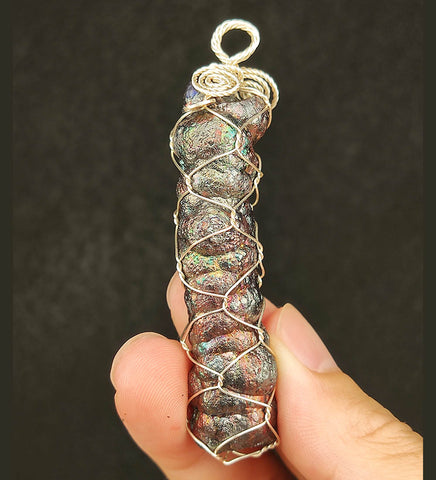 | Goethite Pillar(6 cm) | Goethite Pendant Copper Wire Wrapped Gemstone Pendant | COLOUR: Silver, Green, Pink, Light blue| 100% natural color |