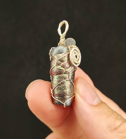 | Goethite Pillar(2.6cm) | Goethite Pendant Copper Wire Wrapped Gemstone Pendant | COLOUR: Silver, Green, Pink| 100% natural color |