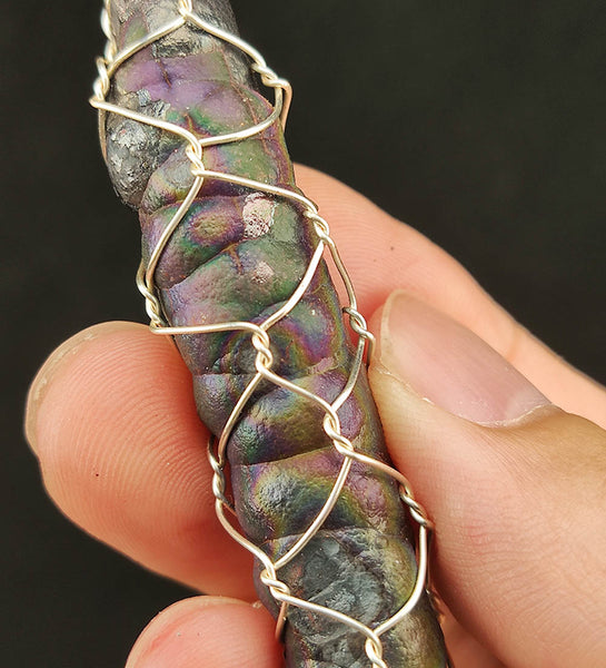 | Goethite Pillar(5.3cm) | Goethite Pendant Copper Wire Wrapped Gemstone Pendant | COLOUR: Purple, Blue, Silver| 100% natural color |