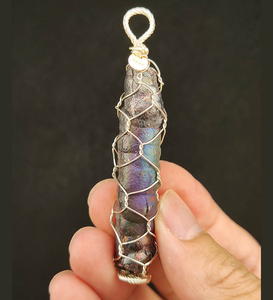 | Goethite Pillar(5.3cm) | Goethite Pendant Copper Wire Wrapped Gemstone Pendant | COLOUR: Purple, Blue, Silver| 100% natural color |