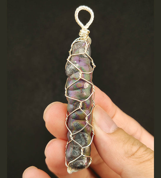 | Goethite Pillar(5.3cm) | Goethite Pendant Copper Wire Wrapped Gemstone Pendant | COLOUR: Purple, Blue, Silver| 100% natural color |