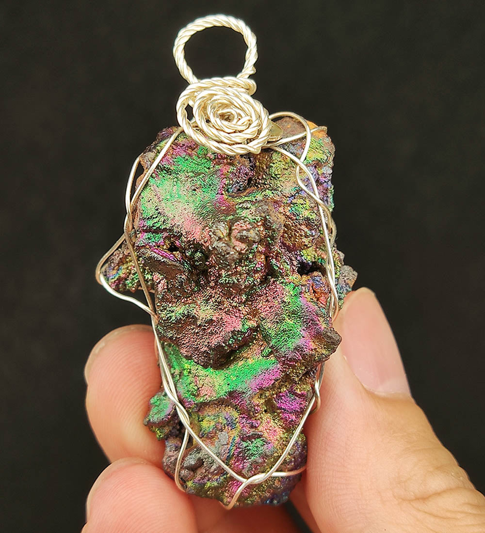 | Goethite Pendant Copper Wire Wrapped Gemstone Pendant | COLOUR: Gold, Blue, Green, Pink, Purple | 100% natural color |