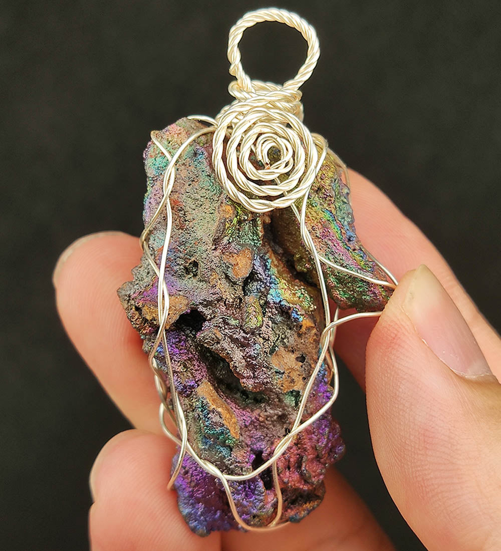 | Goethite Pendant Copper Wire Wrapped Gemstone Pendant | COLOUR: Gold, Blue, Green, Pink, Purple | 100% natural color |