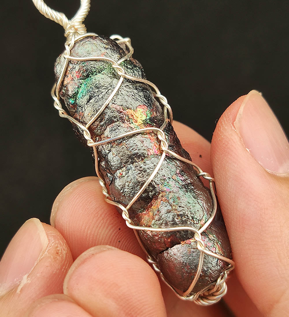 | Goethite Pillar(4cm) | Goethite Pendant Copper Wire Wrapped Gemstone Pendant | COLOUR: Silver, Pink, Green| 100% natural color |