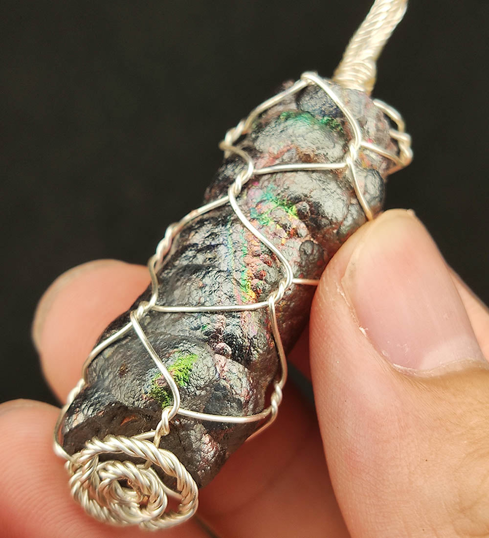 | Goethite Pillar(4cm) | Goethite Pendant Copper Wire Wrapped Gemstone Pendant | COLOUR: Silver, Pink, Green| 100% natural color |