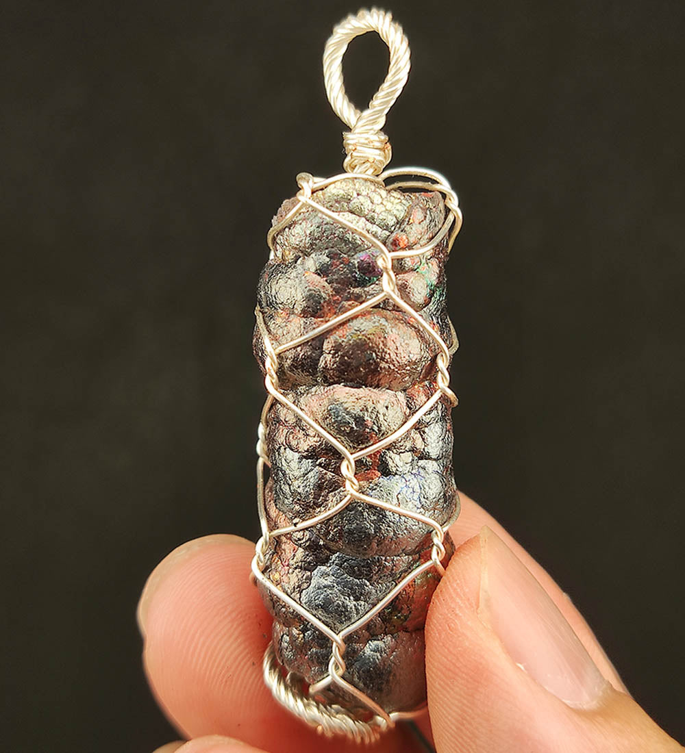 | Goethite Pillar(4cm) | Goethite Pendant Copper Wire Wrapped Gemstone Pendant | COLOUR: Silver, Pink, Green| 100% natural color |
