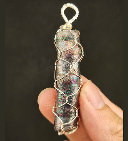 | Goethite Pillar(5cm) | Goethite Pendant Copper Wire Wrapped Gemstone Pendant | COLOUR: Rainbow| 100% natural color |