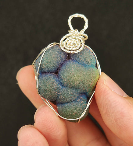 | Goethite Pendant Copper Wire Wrapped Gemstone Pendant | COLOUR: Blue, Green, Silver | 100% natural color |