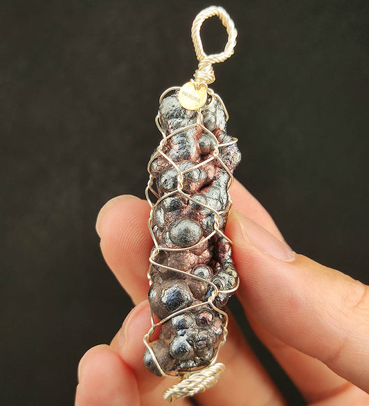 | Goethite Pillar(5cm) | Goethite Pendant Copper Wire Wrapped Gemstone Pendant | COLOUR: Silver, Blue, Pink | 100% natural color |
