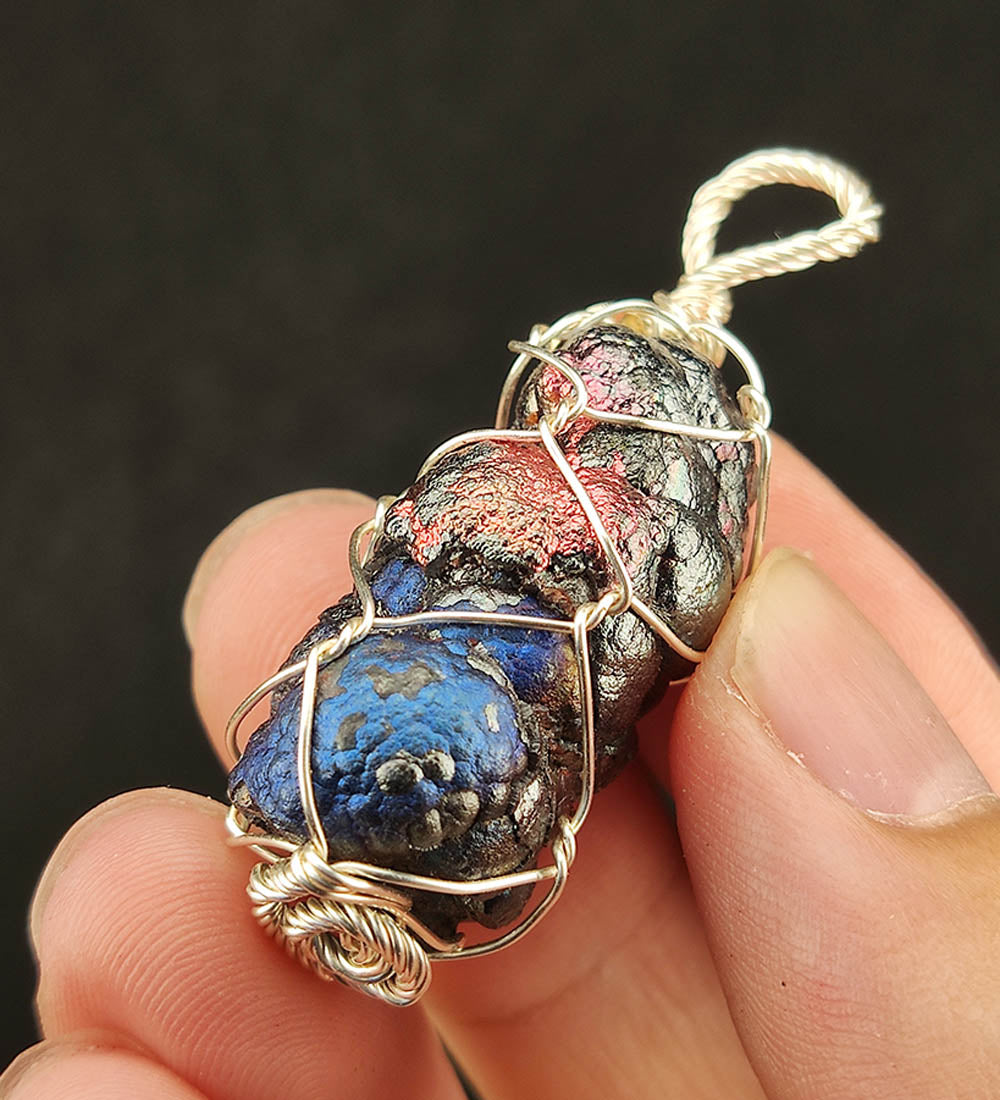 | Goethite Pillar(5cm) | Goethite Pendant Copper Wire Wrapped Gemstone Pendant | COLOUR: Silver, Blue, Pink | 100% natural color |
