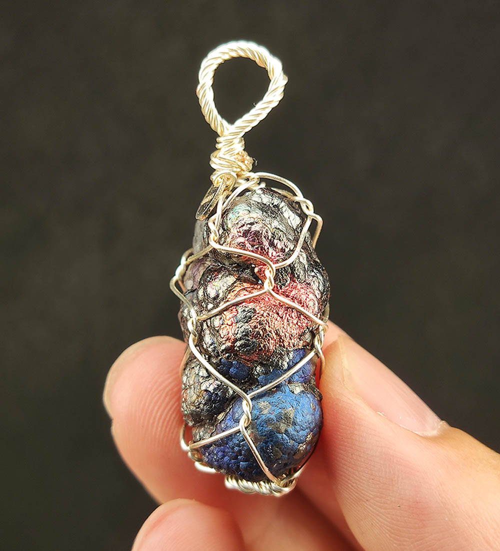 | Goethite Pillar(5cm) | Goethite Pendant Copper Wire Wrapped Gemstone Pendant | COLOUR: Silver, Blue, Pink | 100% natural color |