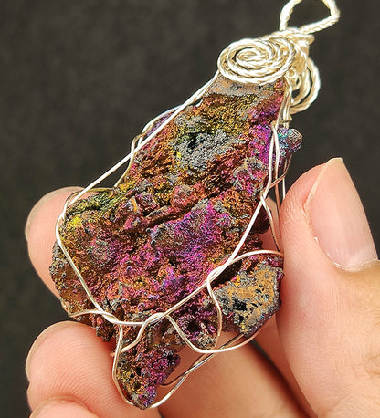| Goethite Pendant Copper Wire Wrapped Gemstone Pendant | COLOUR: Pink, Gold, Blue | 100% natural color |