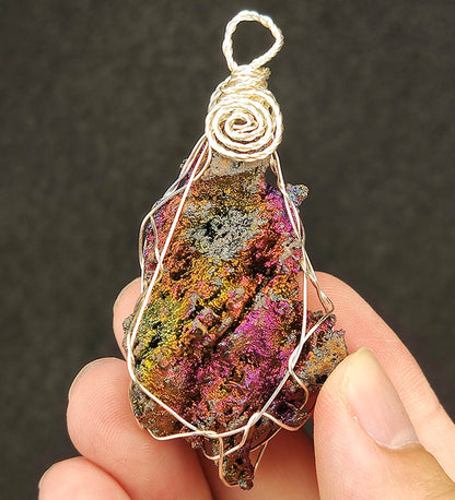 | Goethite Pendant Copper Wire Wrapped Gemstone Pendant | COLOUR: Pink, Gold, Blue | 100% natural color |