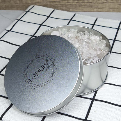 Crystal Metal Tray – Round Tray + approx. 400g Clear Quartz